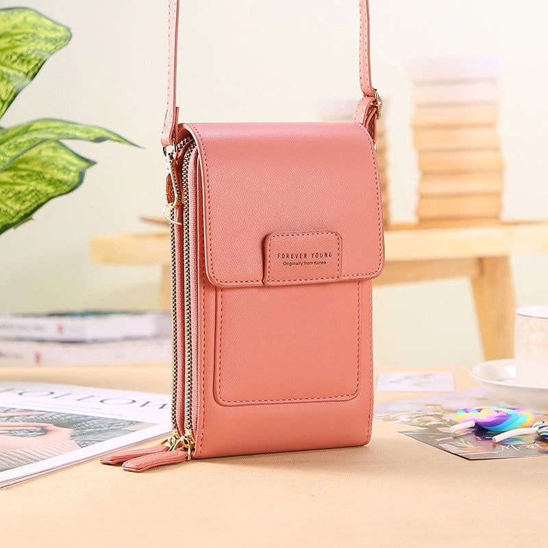 🌷🌷Fashionable Soft Vegan Leather Double Zipper Cross-body Wallet Bags