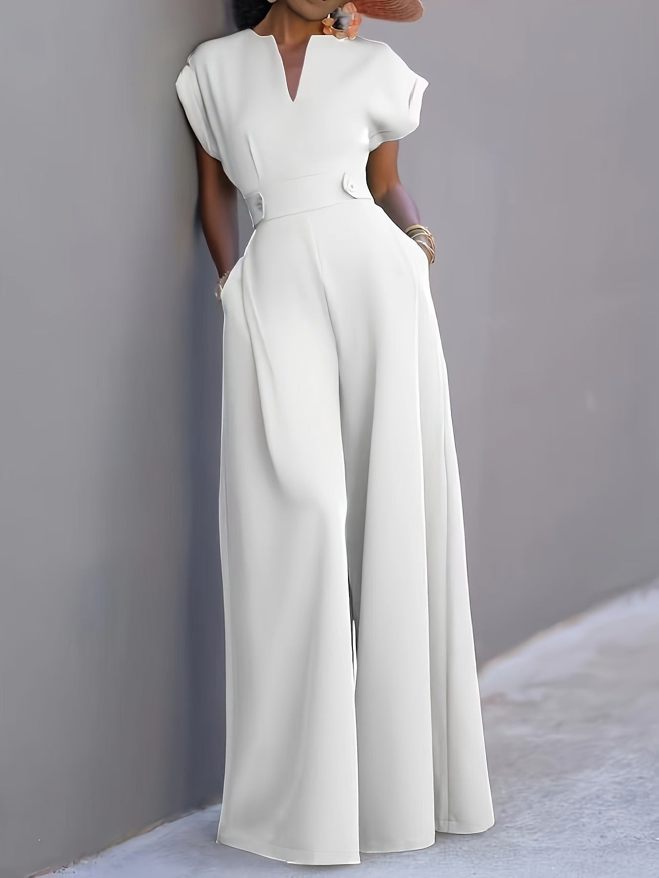 ☀️👗 Women’s Chic V-Neck Wide-Leg Overall – Minimalist Summer Outfit