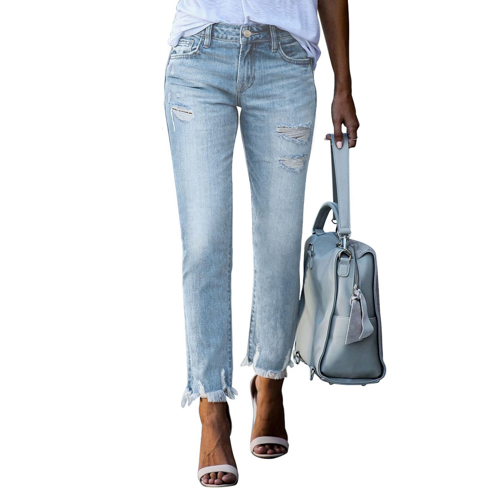 💝💝EVALESS Women's High Waist Plenty Jeans,Ripped Boyfriend Distressed Straight Leg Jenas,Tummy Control Lightweight Stretchy Trouser Ankle Denim Pants,2026 Trendy Womenswear Fall Outfits SwimWeek
