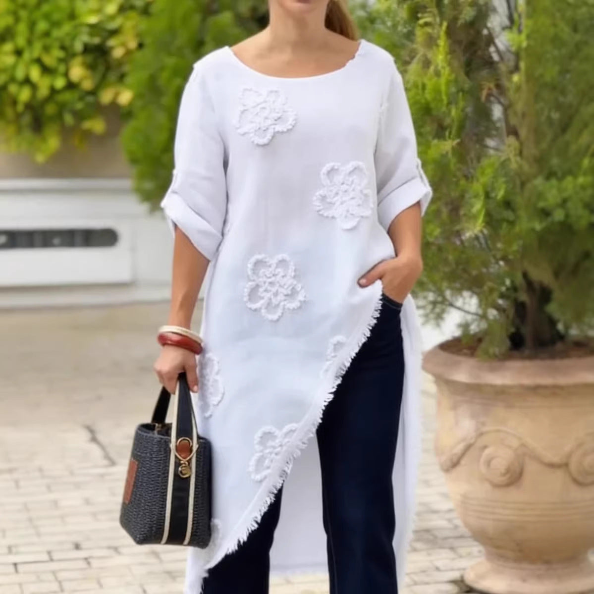 2026 New European And American Clothing Floral Print Loose Tassel Shirt