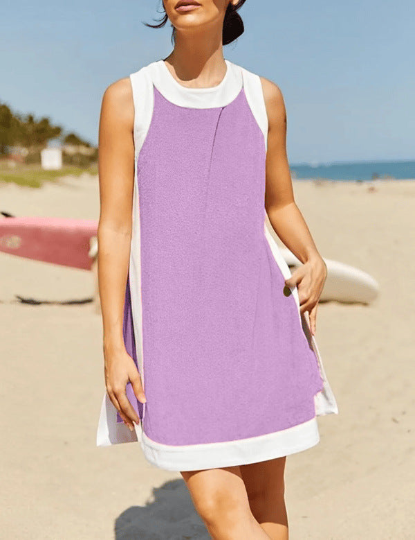💝💝Yeokou Women's 2 Piece Outfits Sets Casual Color Block Crewneck Short Sleeveless Pullover Tops Matching Shorts with Pockets Womenswear Lightweight, Women's Clothes, 2 Piece Sets