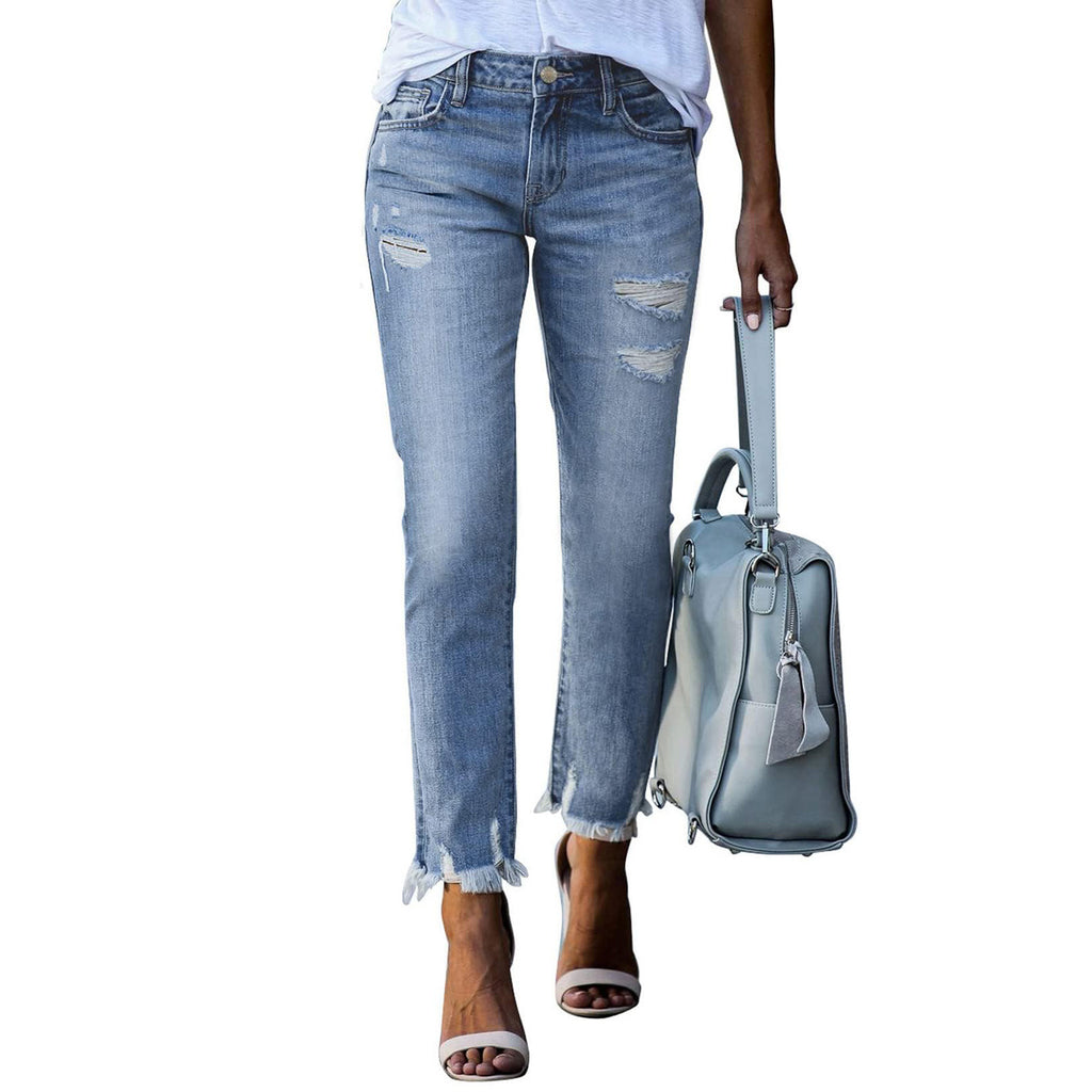 💝💝EVALESS Women's High Waist Plenty Jeans,Ripped Boyfriend Distressed Straight Leg Jenas,Tummy Control Lightweight Stretchy Trouser Ankle Denim Pants,2026 Trendy Womenswear Fall Outfits SwimWeek