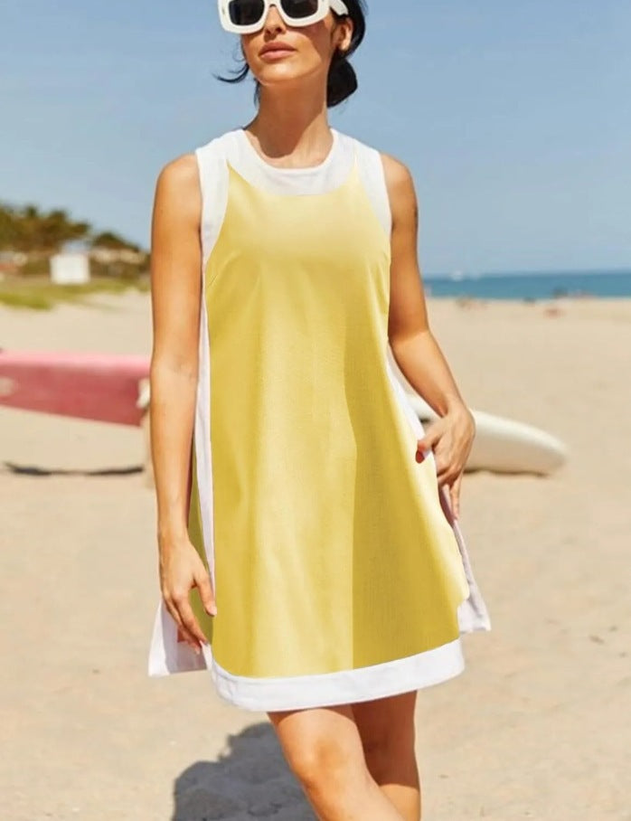 💝💝Yeokou Women's 2 Piece Outfits Sets Casual Color Block Crewneck Short Sleeveless Pullover Tops Matching Shorts with Pockets Womenswear Lightweight, Women's Clothes, 2 Piece Sets