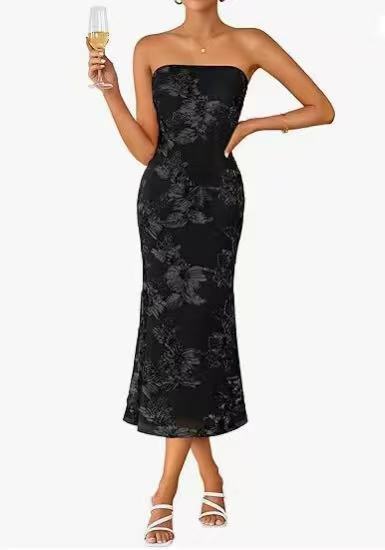 👗✨ Women’s Summer Strapless Floral Midi Dress – Bodycon Party & Wedding 2026 👗✨