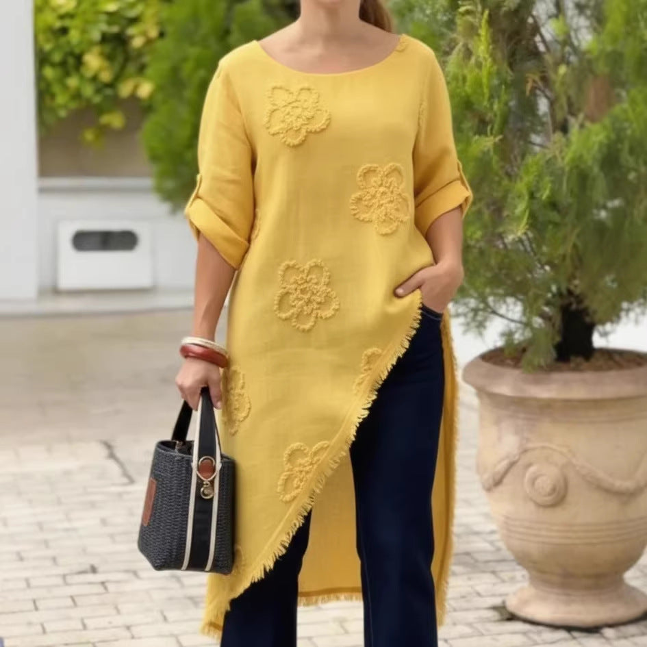 2026 New European And American Clothing Floral Print Loose Tassel Shirt