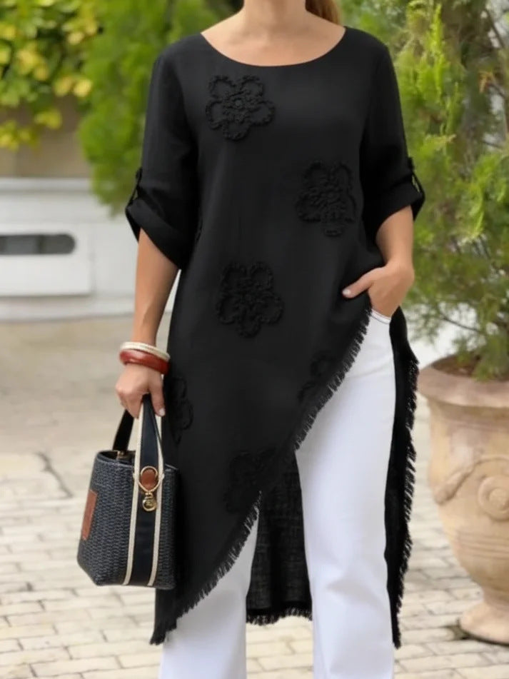 2026 New European And American Clothing Floral Print Loose Tassel Shirt