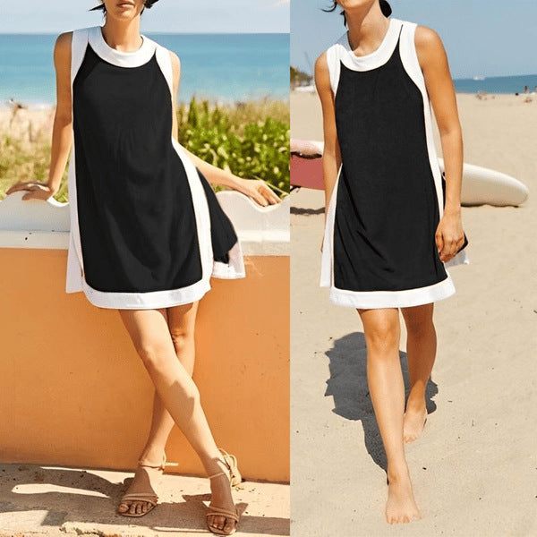 💝💝Yeokou Women's 2 Piece Outfits Sets Casual Color Block Crewneck Short Sleeveless Pullover Tops Matching Shorts with Pockets Womenswear Lightweight, Women's Clothes, 2 Piece Sets