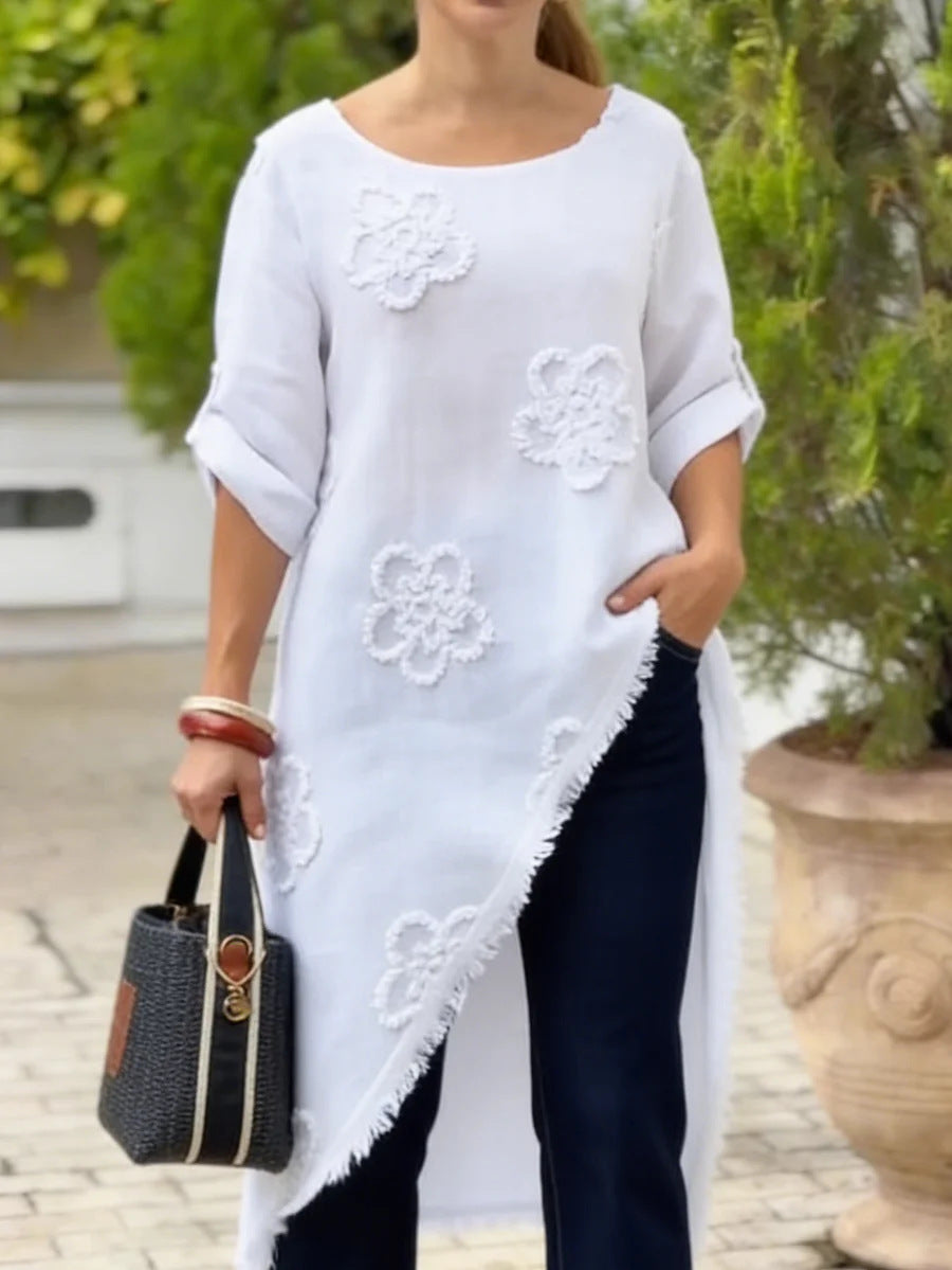 2026 New European And American Clothing Floral Print Loose Tassel Shirt