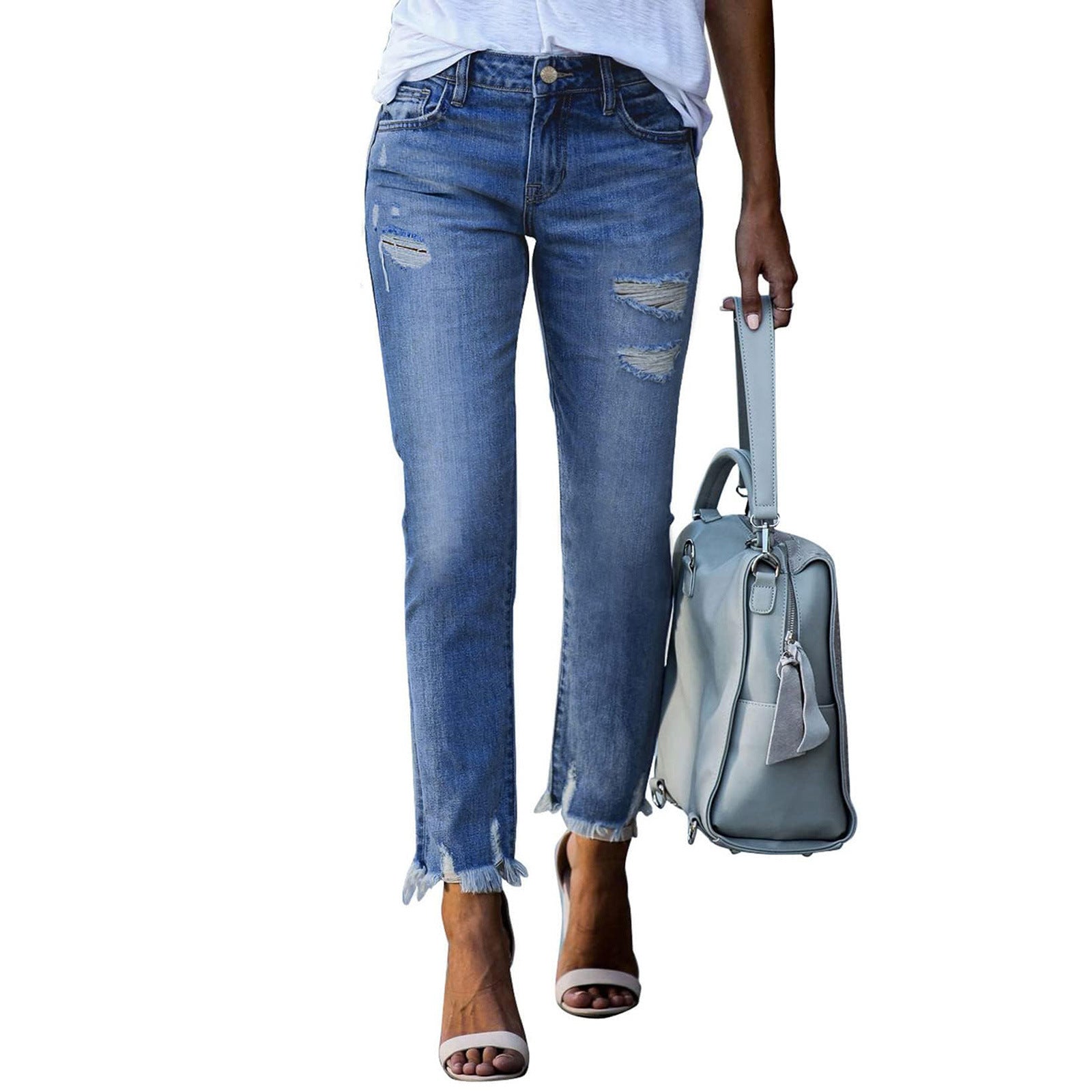 💝💝EVALESS Women's High Waist Plenty Jeans,Ripped Boyfriend Distressed Straight Leg Jenas,Tummy Control Lightweight Stretchy Trouser Ankle Denim Pants,2026 Trendy Womenswear Fall Outfits SwimWeek
