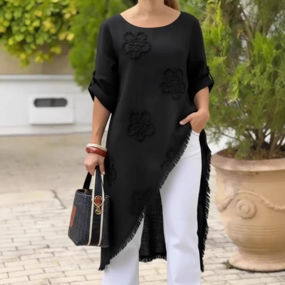 2026 New European And American Clothing Floral Print Loose Tassel Shirt