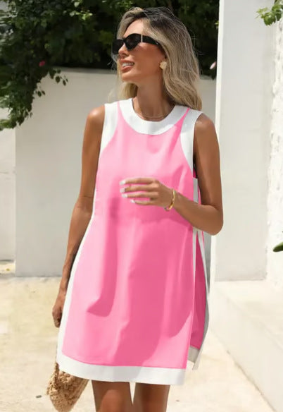 💝💝Yeokou Women's 2 Piece Outfits Sets Casual Color Block Crewneck Short Sleeveless Pullover Tops Matching Shorts with Pockets Womenswear Lightweight, Women's Clothes, 2 Piece Sets
