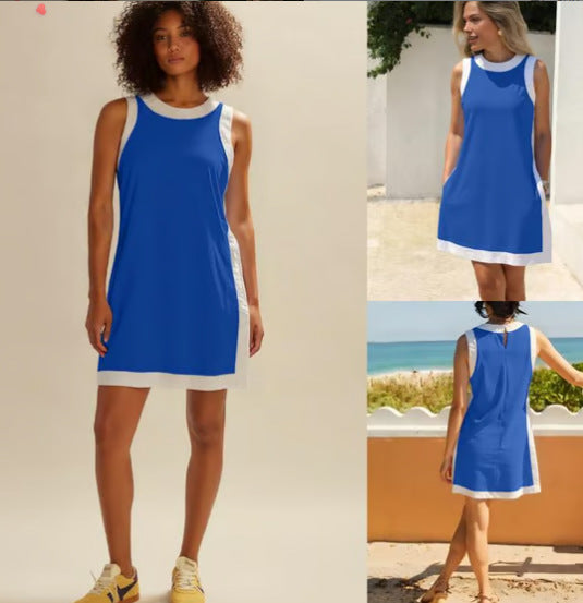 💝💝Yeokou Women's 2 Piece Outfits Sets Casual Color Block Crewneck Short Sleeveless Pullover Tops Matching Shorts with Pockets Womenswear Lightweight, Women's Clothes, 2 Piece Sets