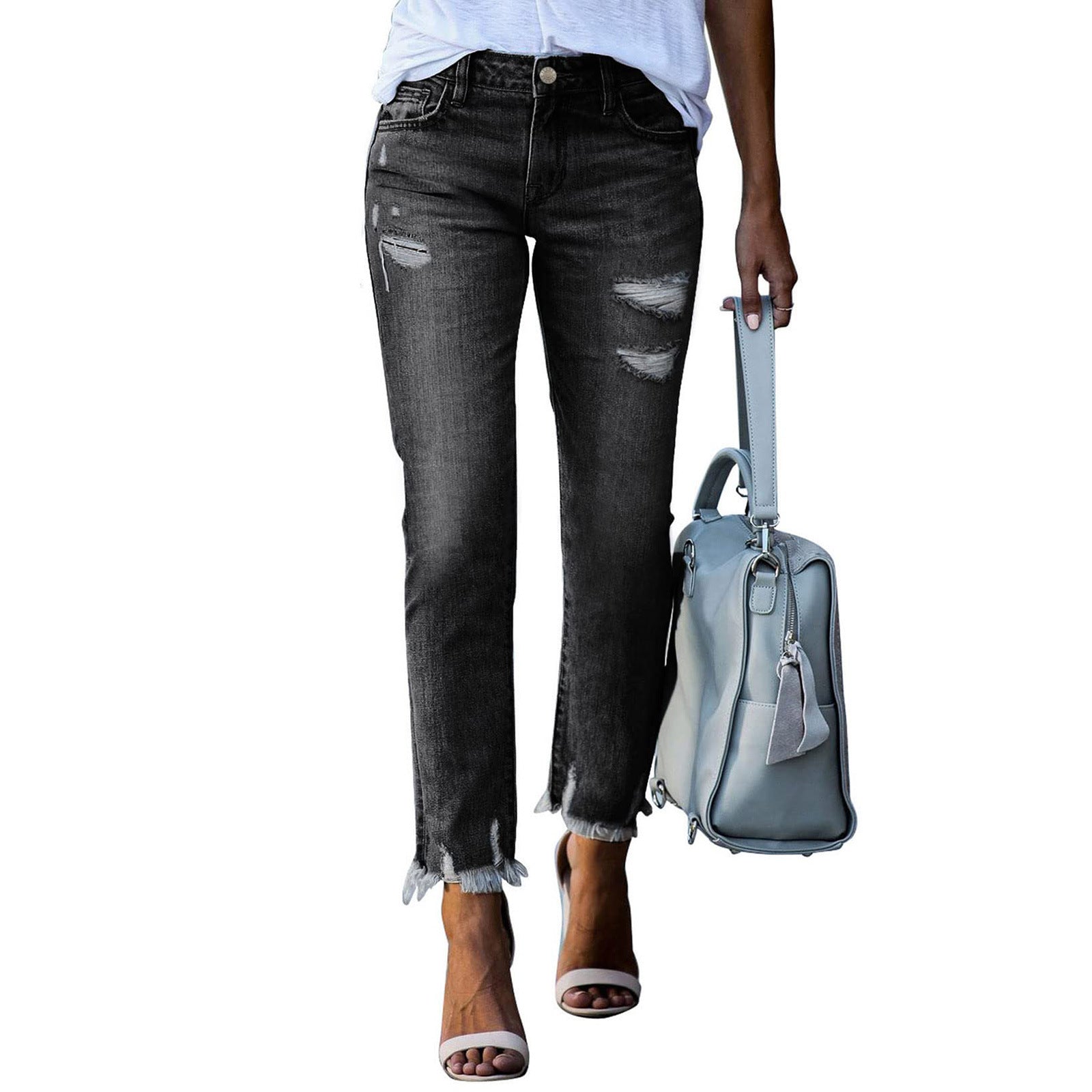 💝💝EVALESS Women's High Waist Plenty Jeans,Ripped Boyfriend Distressed Straight Leg Jenas,Tummy Control Lightweight Stretchy Trouser Ankle Denim Pants,2026 Trendy Womenswear Fall Outfits SwimWeek