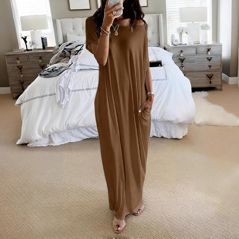 💝💝Women's Solid Color Batwing Sleeve Lounge Dress, Casual Comfy Short Sleeve Nightdress for Daily Wear, Ladies Sleepwear for All Seasons