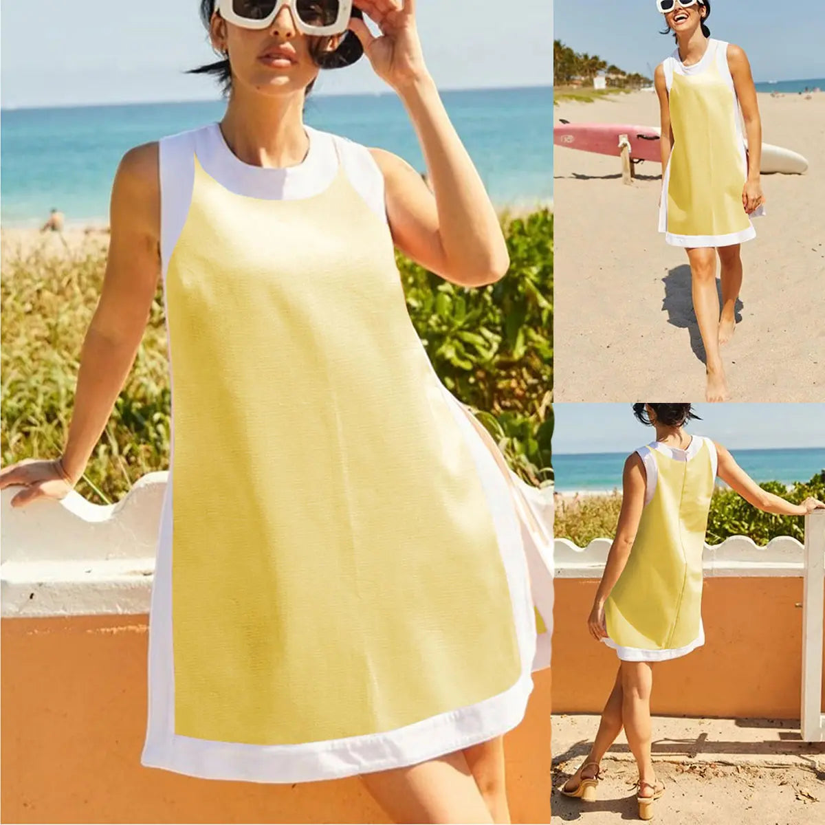💝💝Yeokou Women's 2 Piece Outfits Sets Casual Color Block Crewneck Short Sleeveless Pullover Tops Matching Shorts with Pockets Womenswear Lightweight, Women's Clothes, 2 Piece Sets