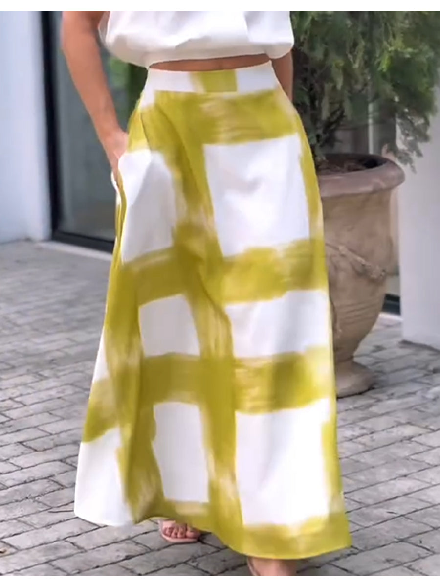 ✨✨Women's Brushstroke Print Cotton and Linen Skirt