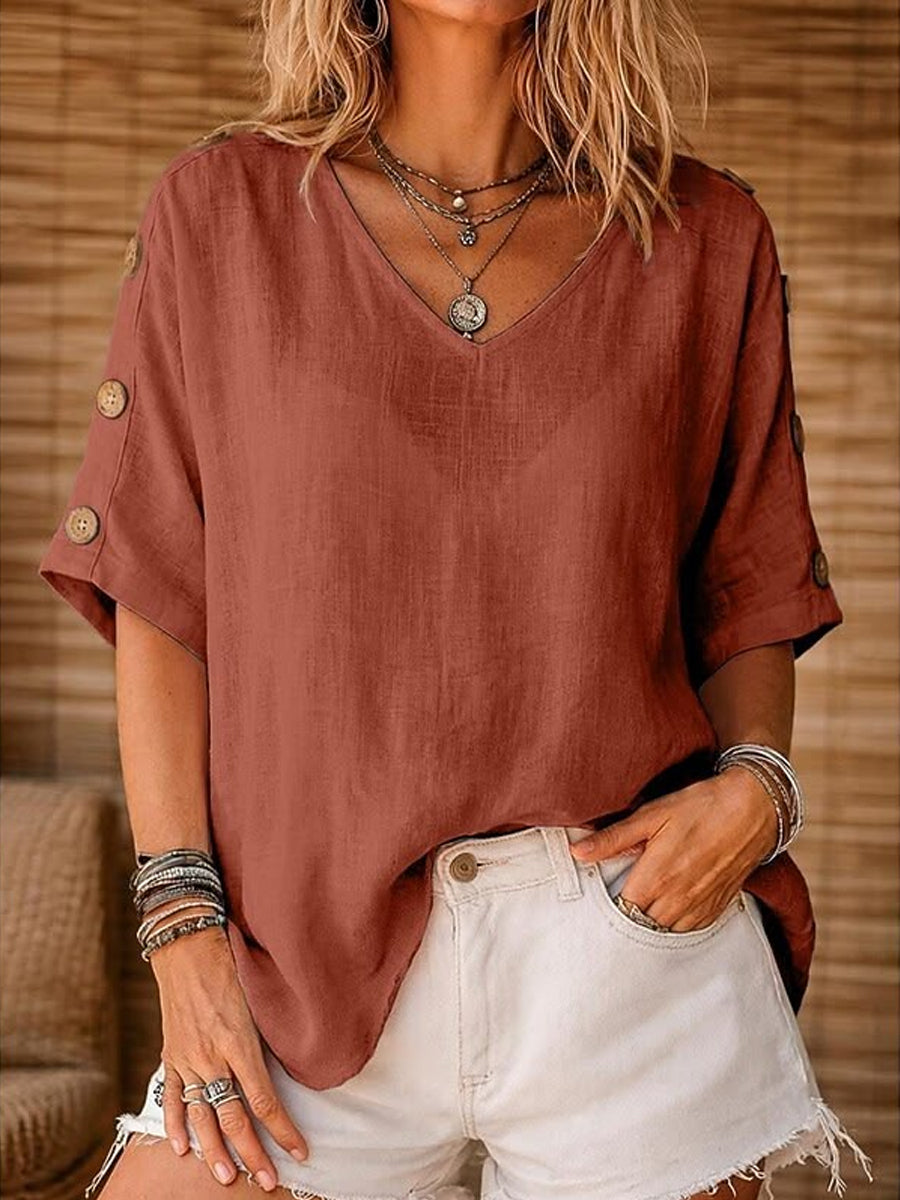 Women's Simple And Gentle Style Cotton Linen Top