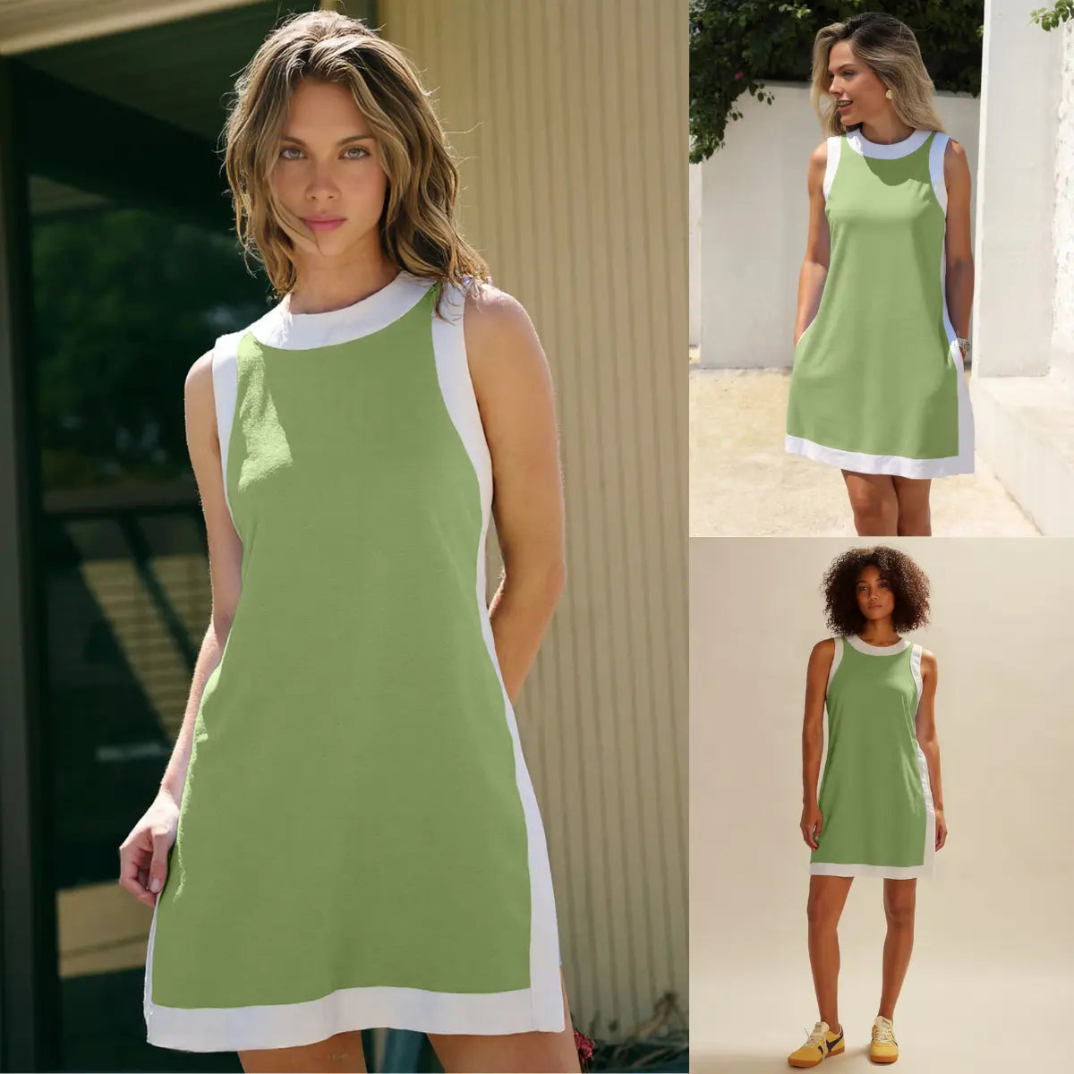 💝💝Yeokou Women's 2 Piece Outfits Sets Casual Color Block Crewneck Short Sleeveless Pullover Tops Matching Shorts with Pockets Womenswear Lightweight, Women's Clothes, 2 Piece Sets
