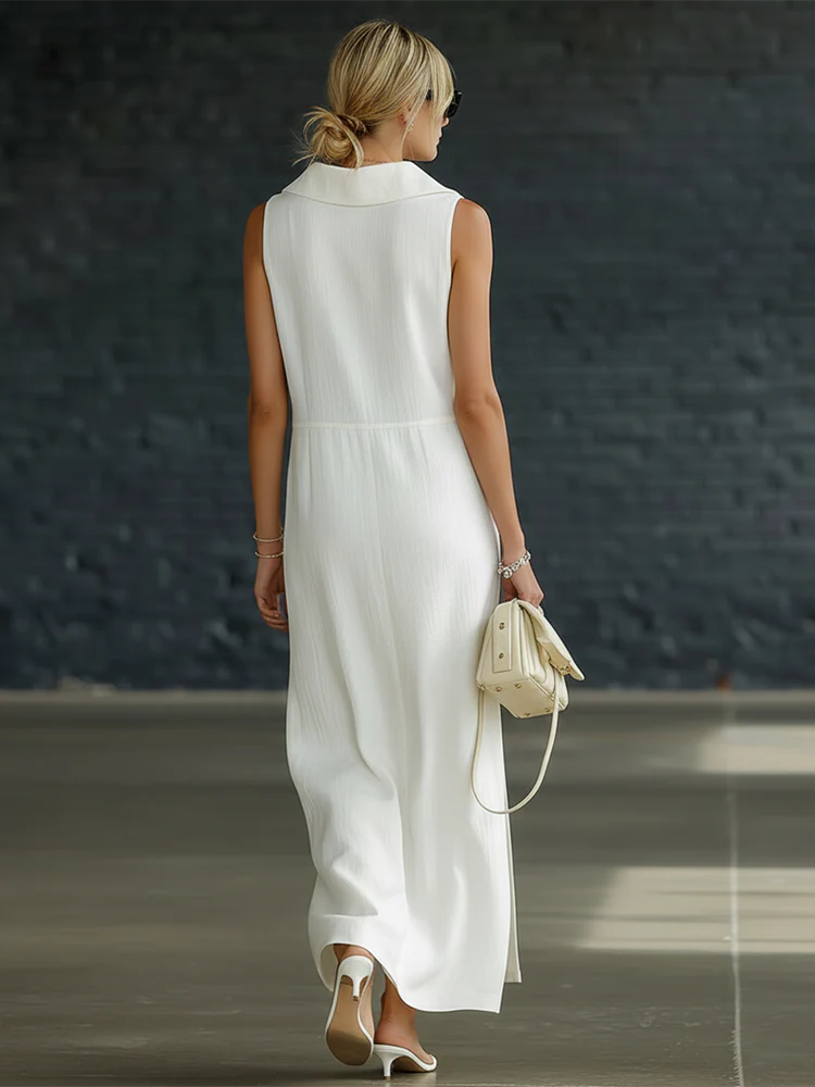 💫 Minimal Linen Dress | Structured Collar, Soft Slit