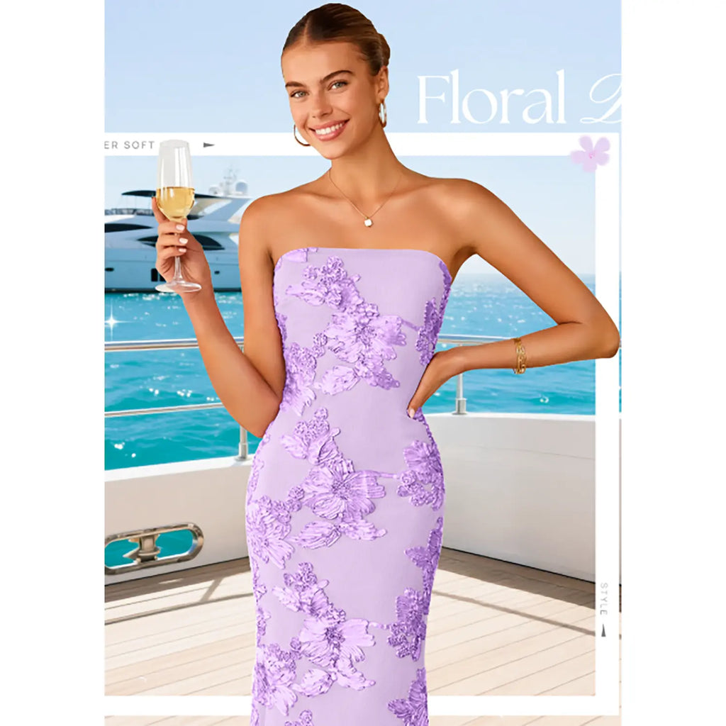 👗✨ Women’s Summer Strapless Floral Midi Dress – Bodycon Party & Wedding 2026 👗✨