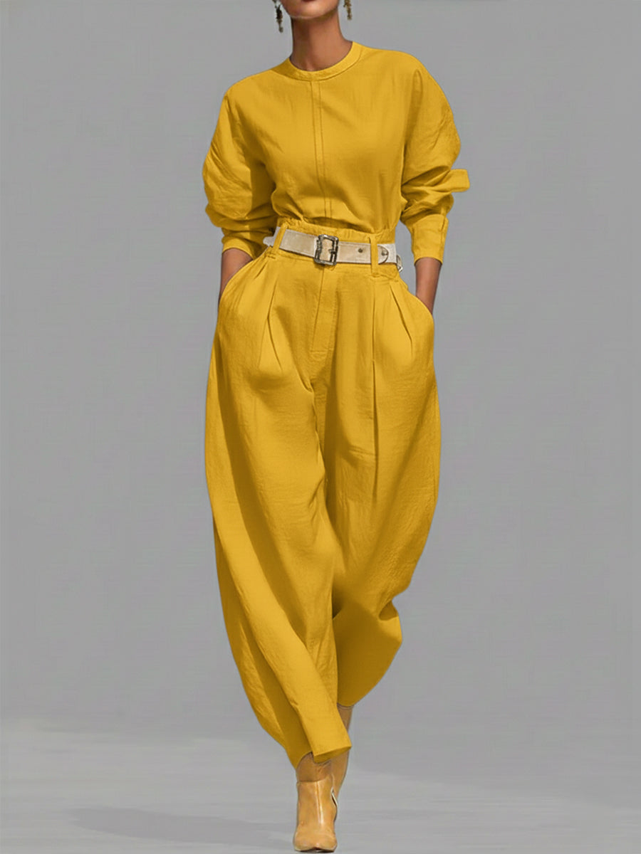 ✨ Free Shipping✨Casual And Cotton Crew-neck Shirt And High-waisted Tapered Trousers