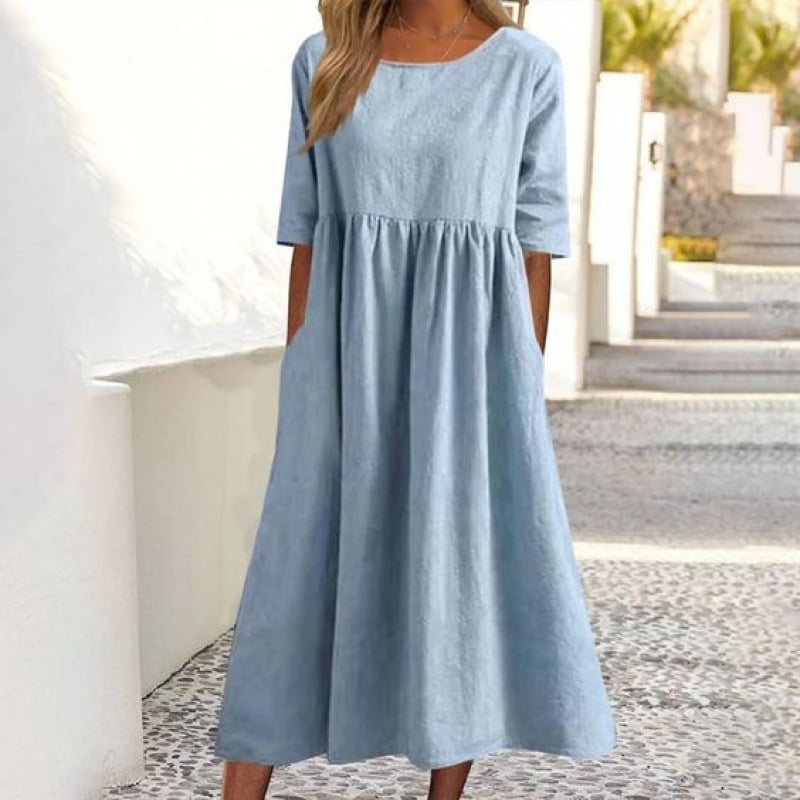 🌸 Cotton Linen Casual Midi Dress 🎉 Limited Time Deal