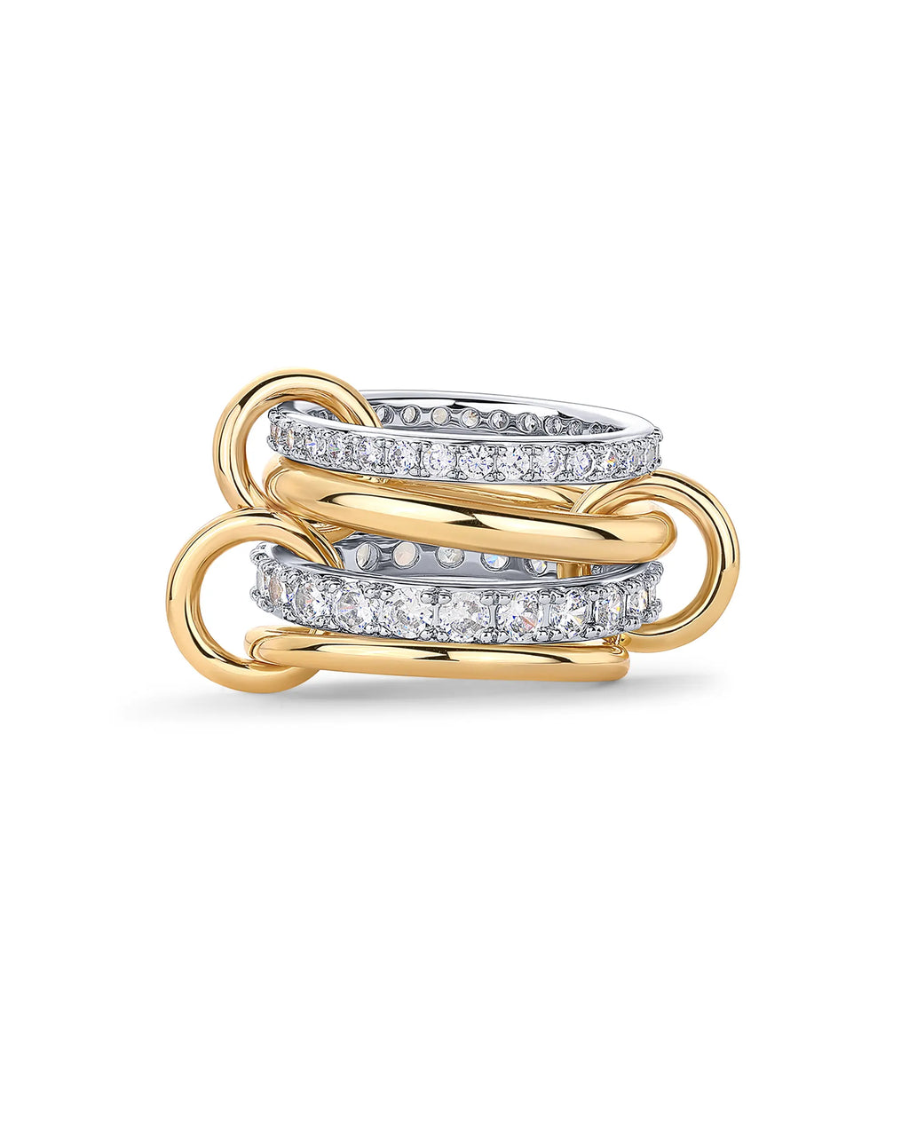 💝💝PAVOI 14K Gold Plated Interlocked Stackable Statement Ring for Women – Chunky Multi-Band Double & Triple Ring, Two-Tone Mixed Metals with Cubic Zirconia