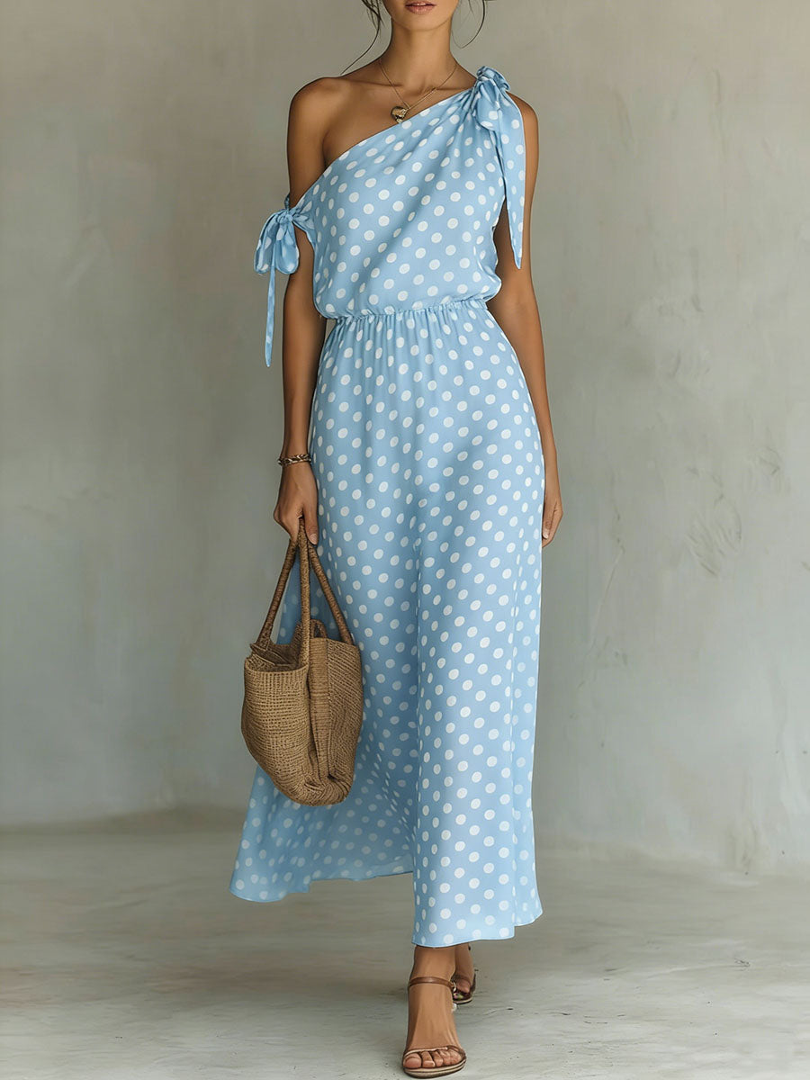 Women's Off-shoulder Sleeveless Casual Loose Polka Dot Print Dress