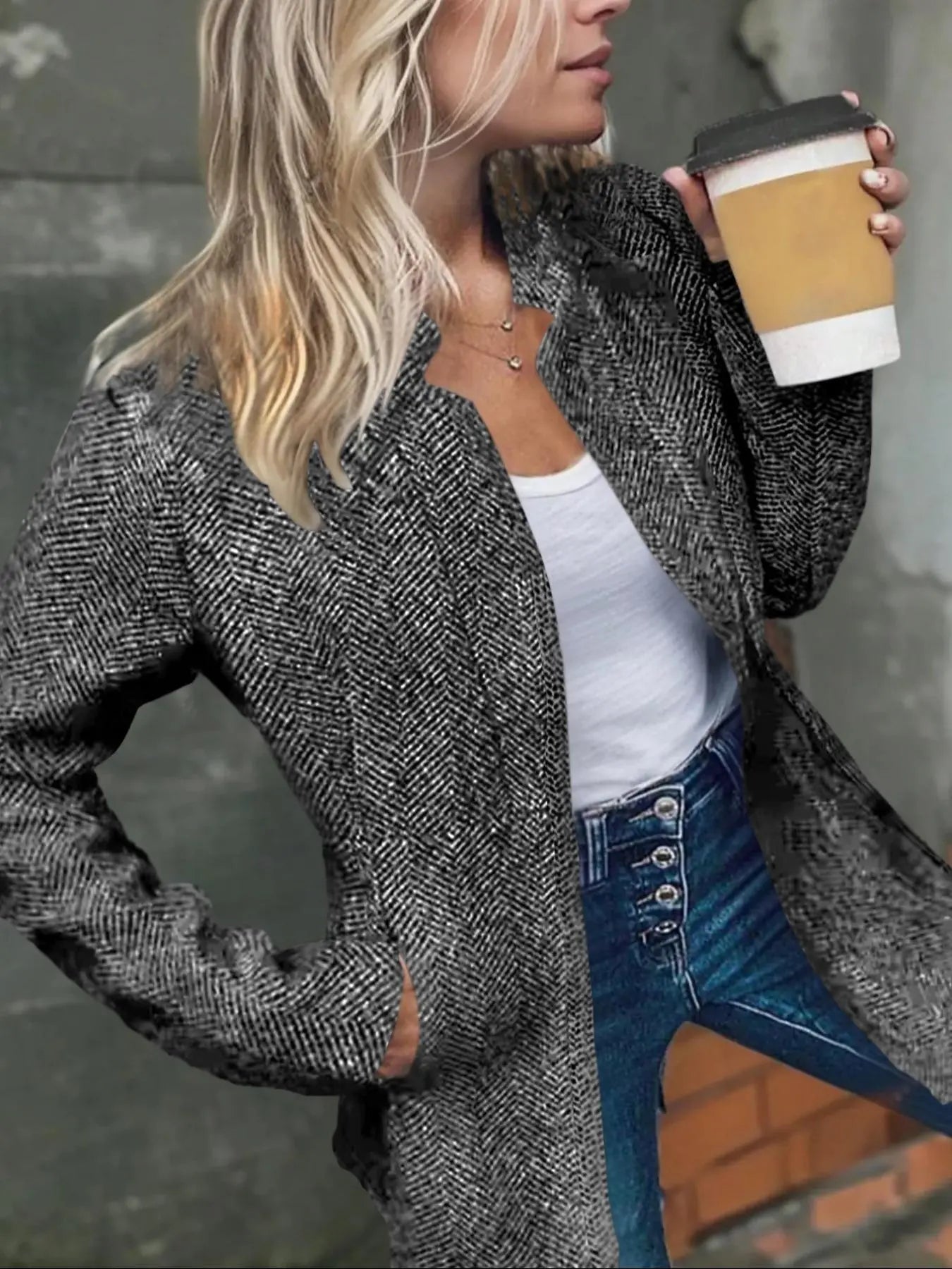 💝💝Women's Basic Solid Color Pocket Long Sleeve Open Front Fitted Coat Fabric, Casual Longline Outerwear for Fall & Winter, Ladies Clothes for Daily Wear, Everyday, Womenswear Clothing for Women