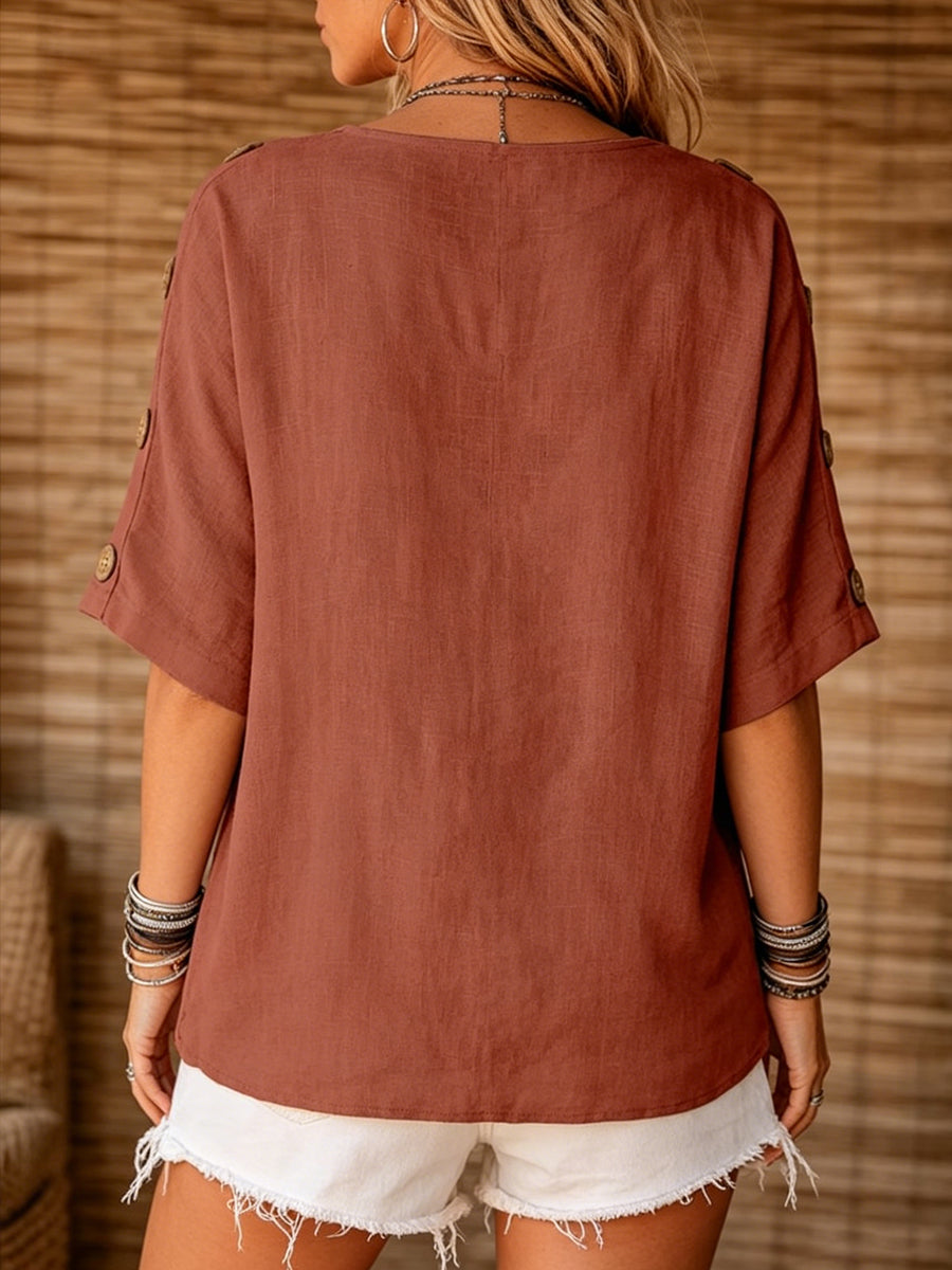 Women's Simple And Gentle Style Cotton Linen Top