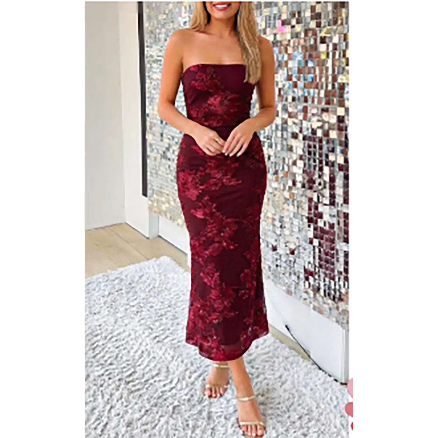 👗✨ Women’s Summer Strapless Floral Midi Dress – Bodycon Party & Wedding 2026 👗✨