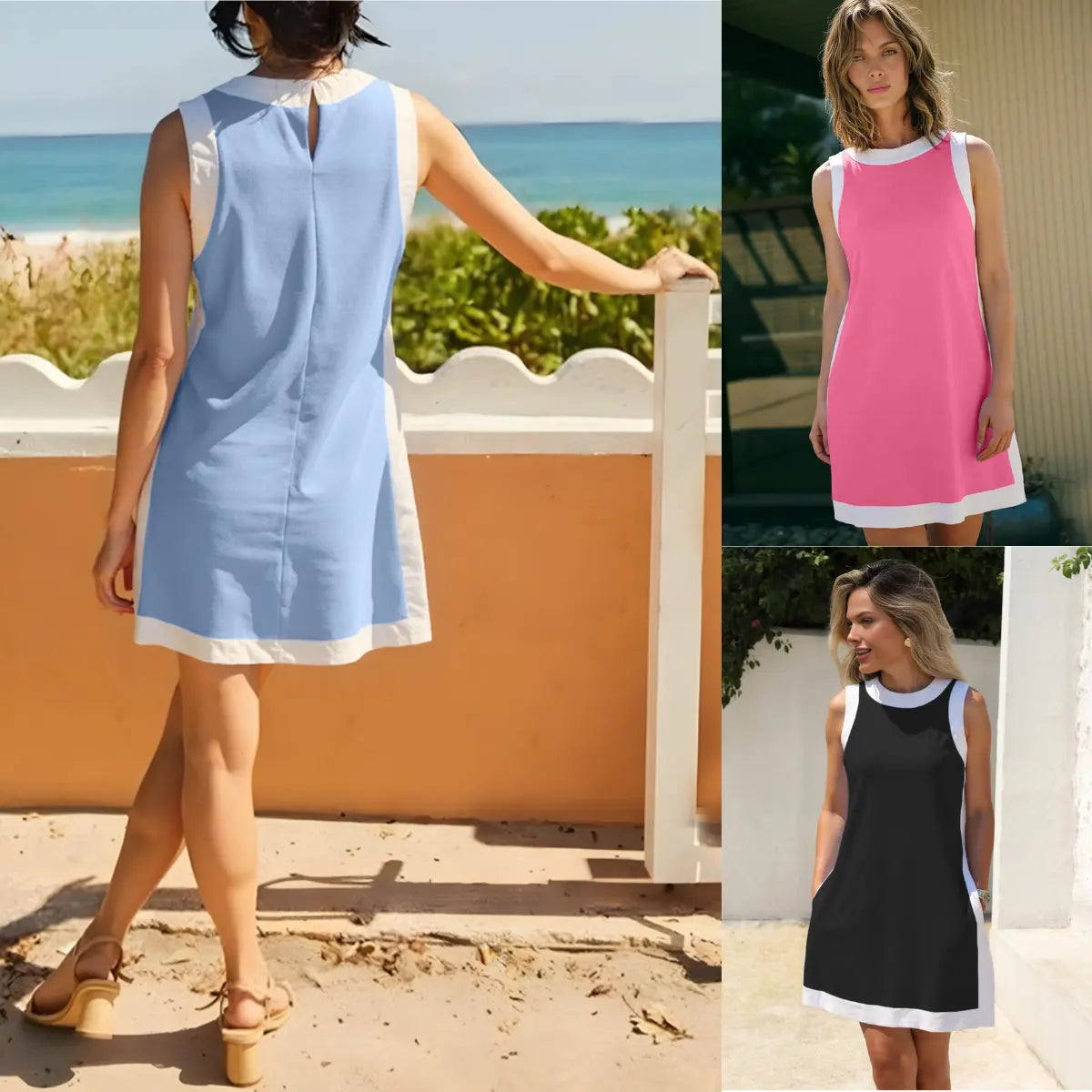 💝💝Yeokou Women's 2 Piece Outfits Sets Casual Color Block Crewneck Short Sleeveless Pullover Tops Matching Shorts with Pockets Womenswear Lightweight, Women's Clothes, 2 Piece Sets