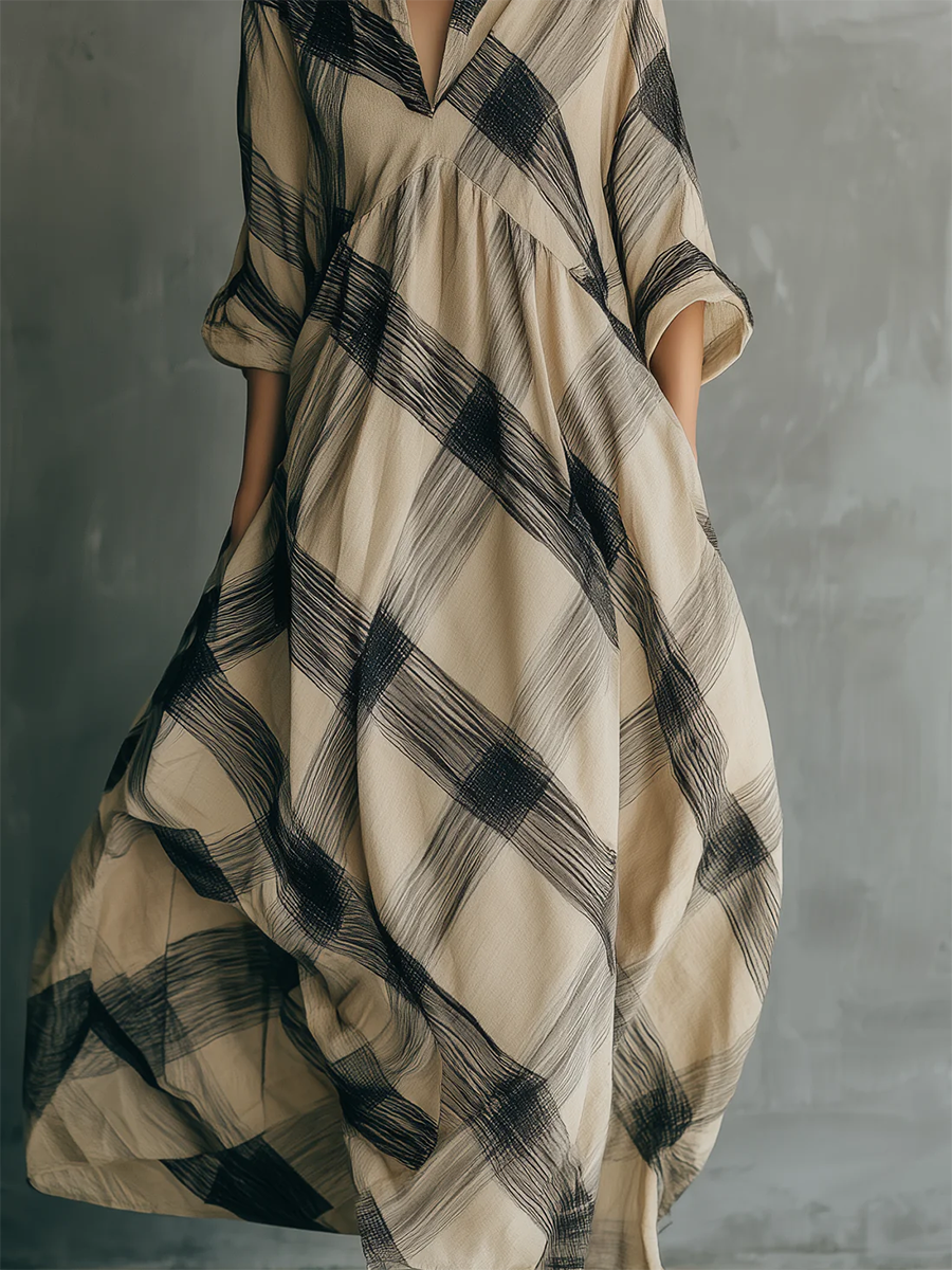 📦📦LAST DAY SAVE 49% ⏰Artistic Brushstroke Print Loose Cotton-linen Dress
