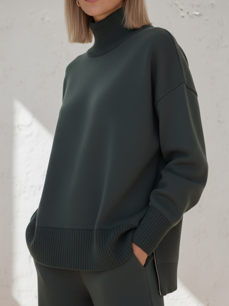 ✨✨Casual Travel Stand Collar Side Zipper Top Straight Pants Two-Piece Set