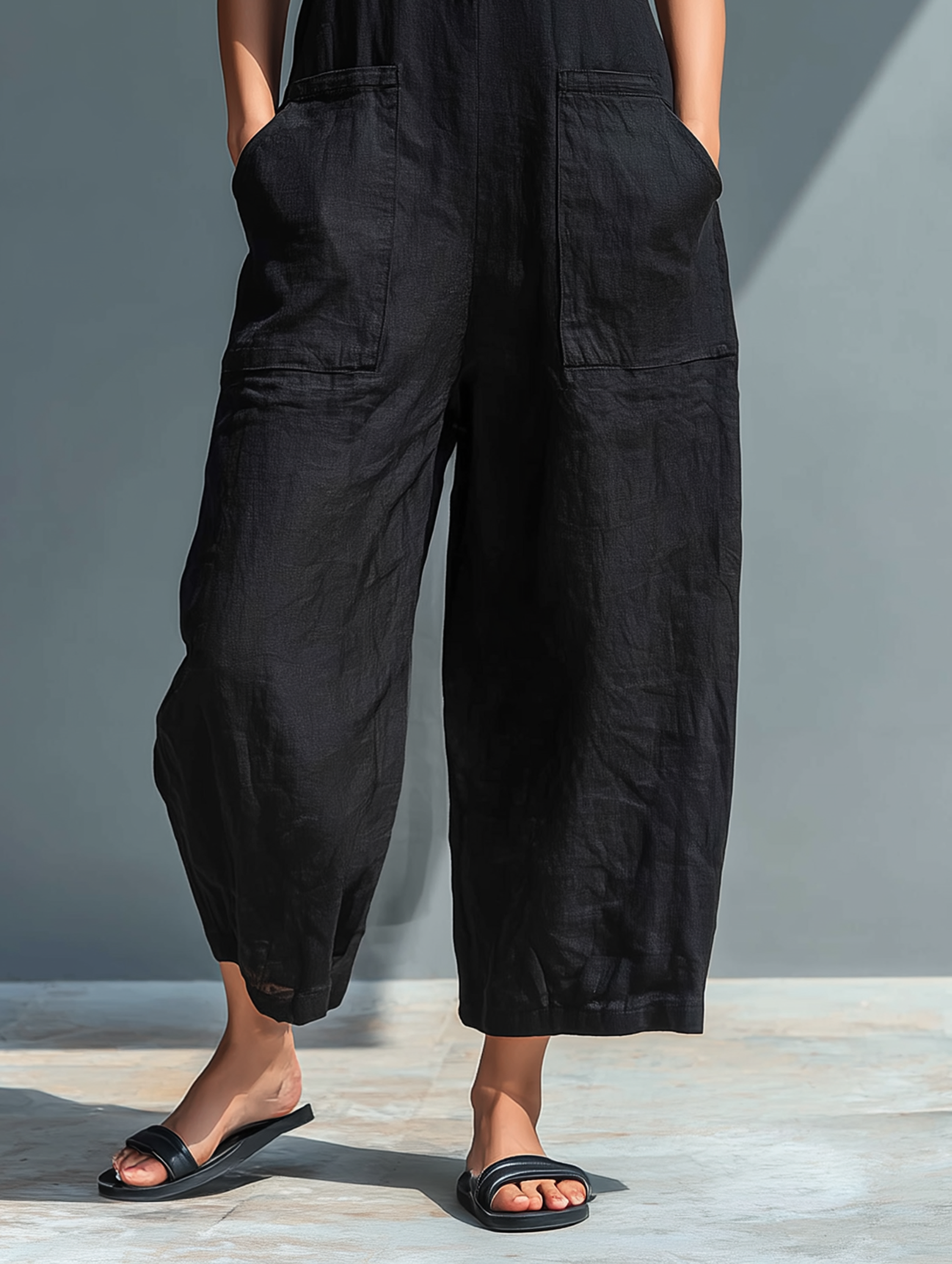 🔥 Women’s Minimalist Linen Blend Sleeveless Jumpsuit 👗✨ Button-Up Stand Collar Loose Fit 🌿