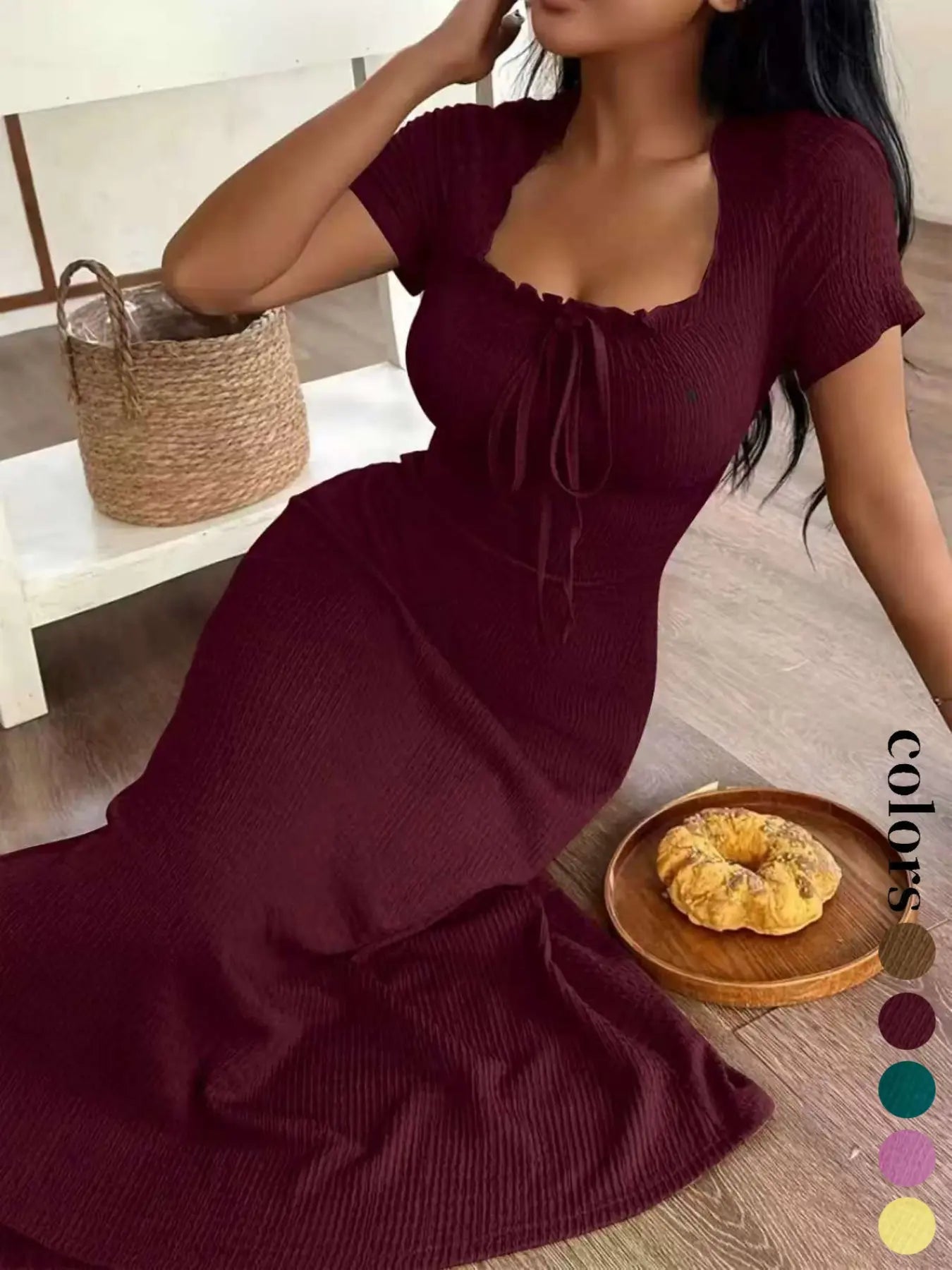 ✨ Women’s Slim Fit Ruched Dress – Casual & Chic