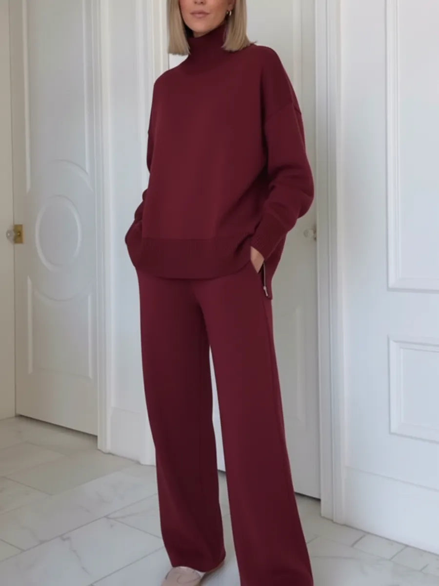 ✨✨Casual Travel Stand Collar Side Zipper Top Straight Pants Two-Piece Set