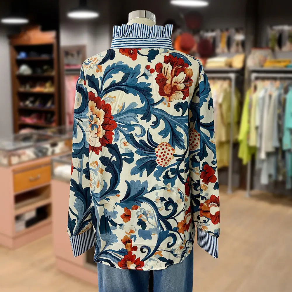 💝💝Cherrybetty Women's Vintage Floral Print Striped Collar Top Going Outfits Blouses 90s Tops Funny Shirts Women Elegant Classy Tops Blouse Classyoutfit Women cute summer outfit boho Casual Style cute summer outfit women's summer outfits