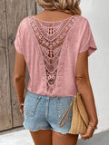 💝💝Women's Solid-color Round-neck Short-sleeve Top — Casual Loose-fit With Lace Splicing