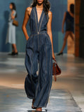 ✨ Free Shipping✨Women's V-neck Sleeveless Casual Loose Denim Jumpsuit With Wide Legs