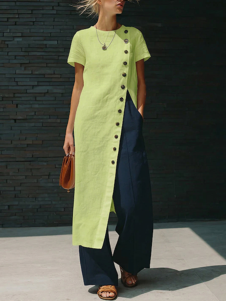 Cozy Artistically Cut Buttons Longline Shirt