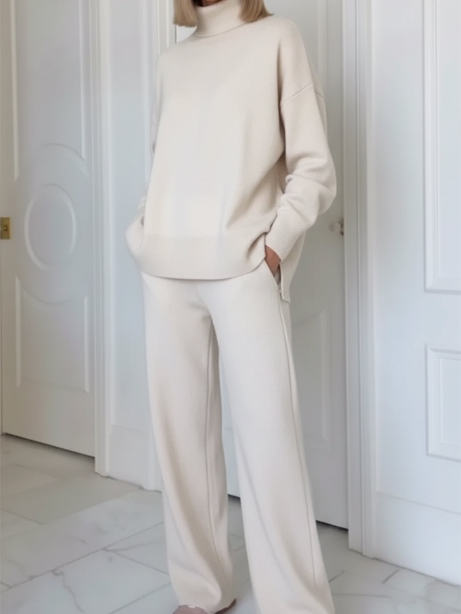 ✨✨Casual Travel Stand Collar Side Zipper Top Straight Pants Two-Piece Set