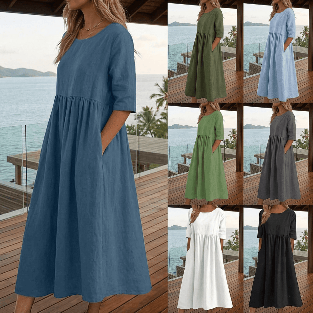🌸 Cotton Linen Casual Midi Dress 🎉 Limited Time Deal