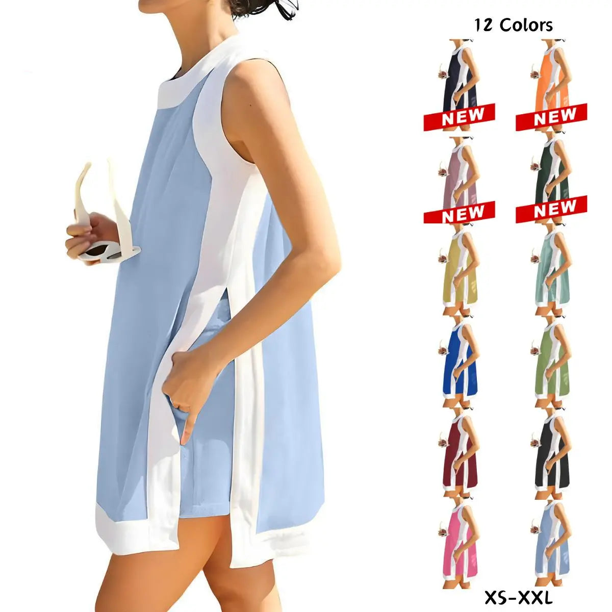 💝💝Yeokou Women's 2 Piece Outfits Sets Casual Color Block Crewneck Short Sleeveless Pullover Tops Matching Shorts with Pockets Womenswear Lightweight, Women's Clothes, 2 Piece Sets