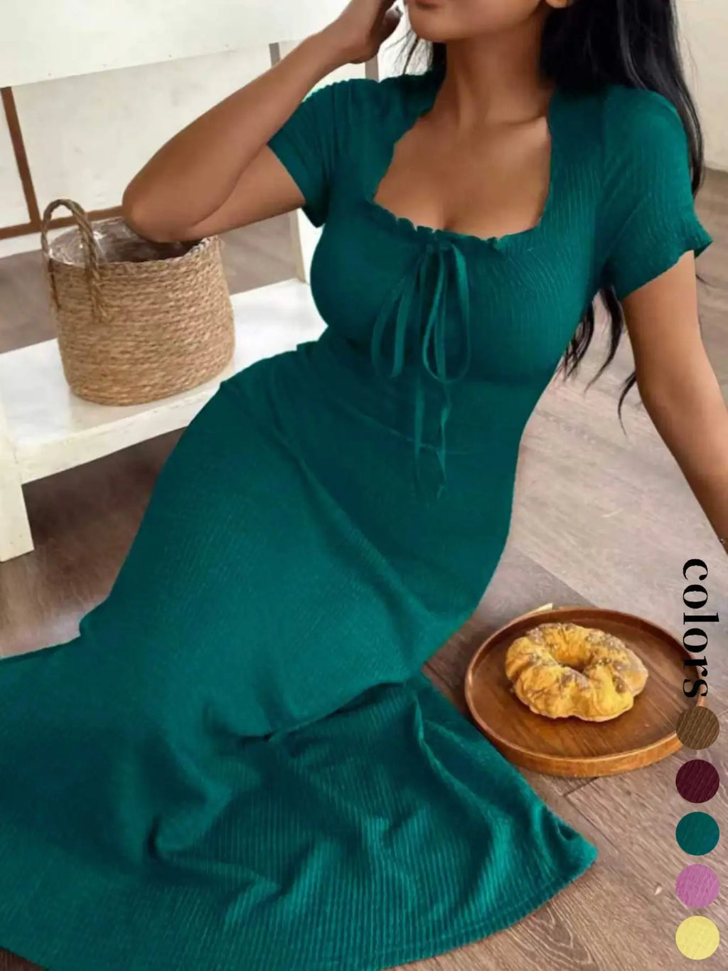 ✨ Women’s Slim Fit Ruched Dress – Casual & Chic