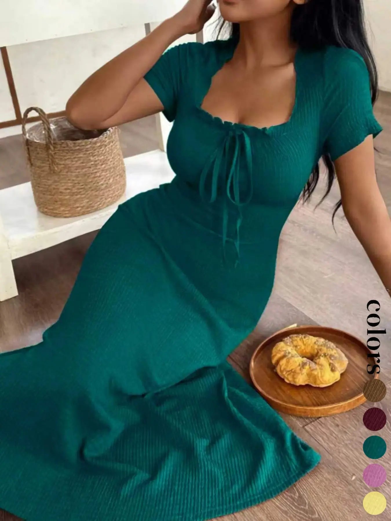 ✨ Women’s Slim Fit Ruched Dress – Casual & Chic