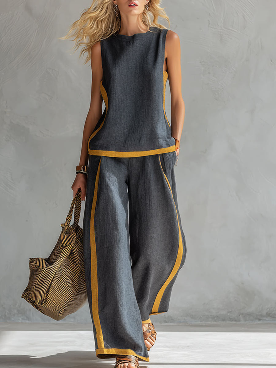 ✨ Free Shipping✨Women's Round Neck Sleeveless Casual Loose Top And High-waisted