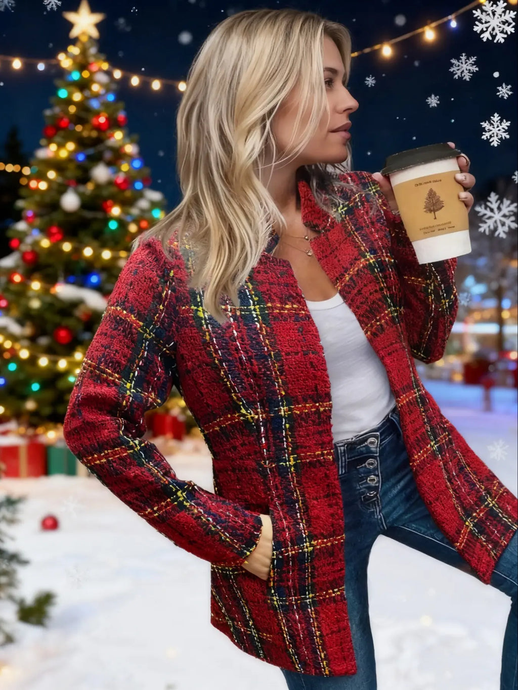 💝💝Women's Basic Solid Color Pocket Long Sleeve Open Front Fitted Coat Fabric, Casual Longline Outerwear for Fall & Winter, Ladies Clothes for Daily Wear, Everyday, Womenswear Clothing for Women