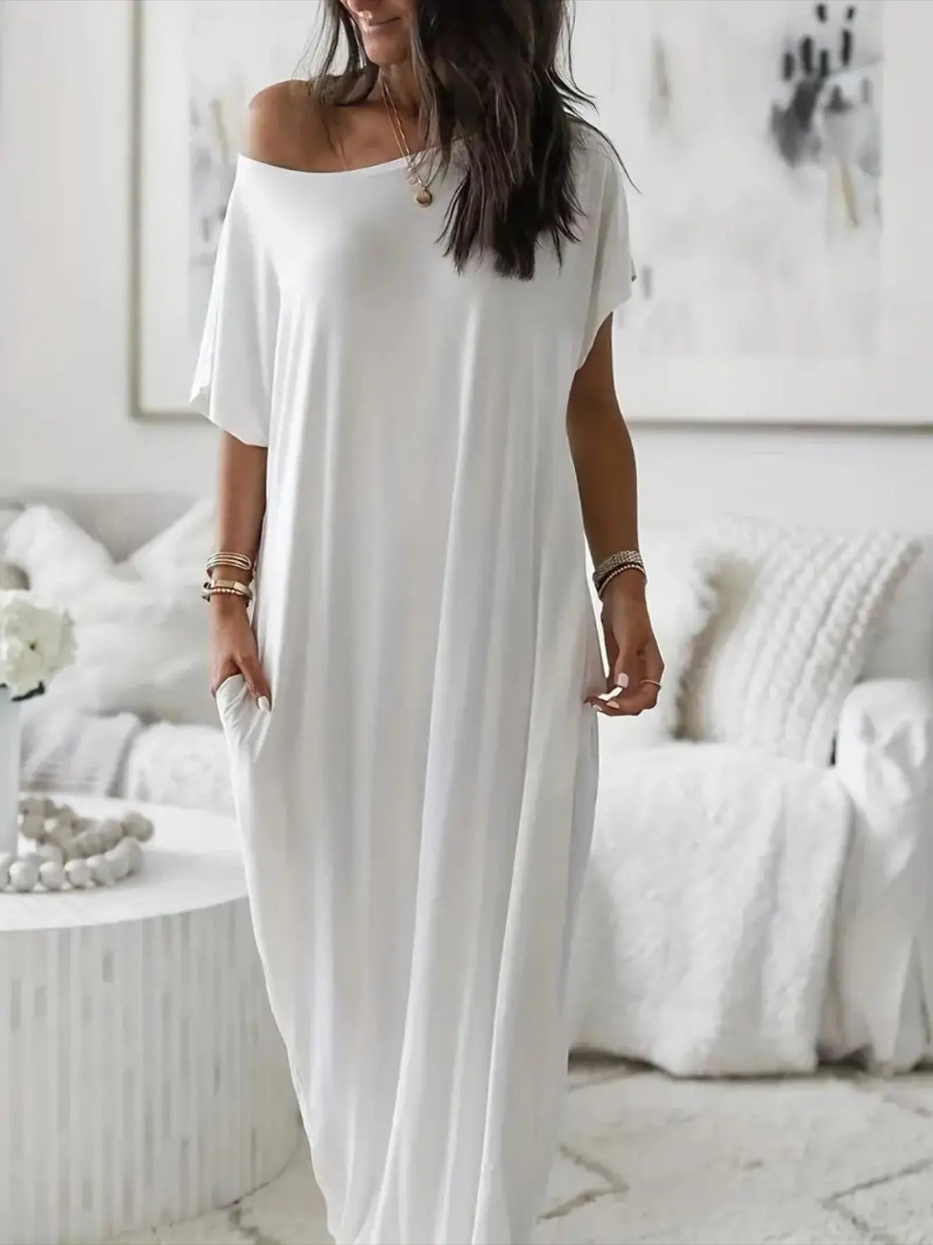 💝💝Women's Solid Color Batwing Sleeve Lounge Dress, Casual Comfy Short Sleeve Nightdress for Daily Wear, Ladies Sleepwear for All Seasons