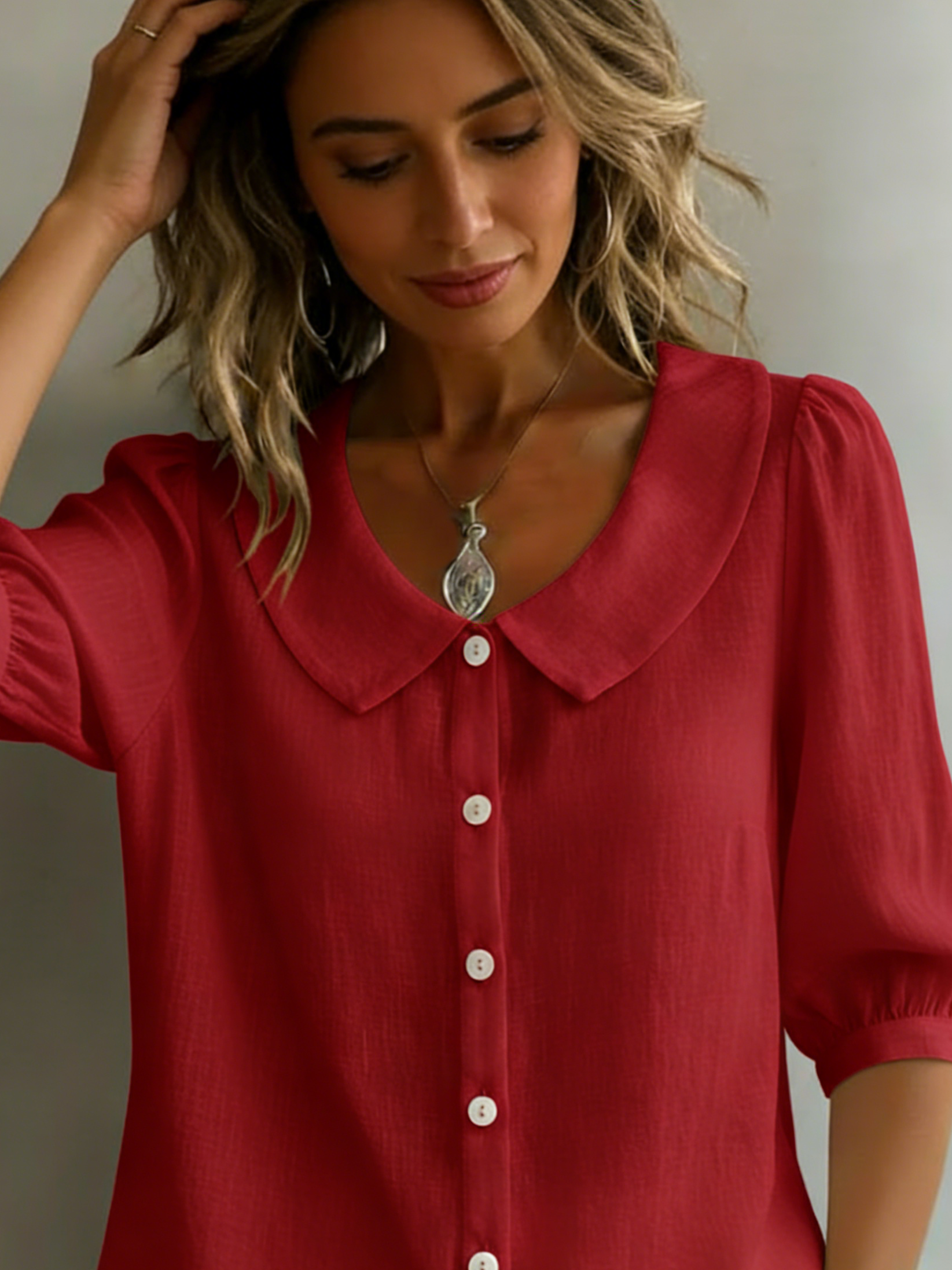 💝💝Retro Peter Pan Collar Button-up Cotton Shirt